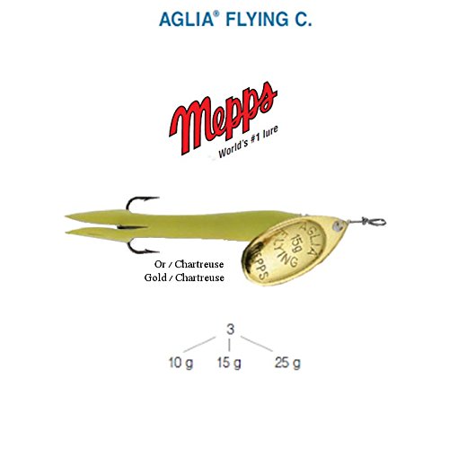Mepps AGLIA Flying C 10g 15g 25g 5 Farben Lachs BROCHET Bar (ChartrUS-Gold, 25g) von Mepps