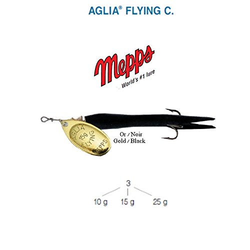Mepps AGLIA Flying C 10g 15g 25g 5 Farben Lachs BROCHET Bar (Schwarz-Gold, 25g) von mepp