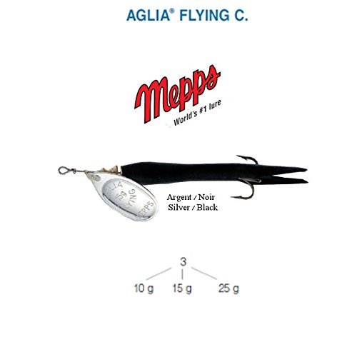 Mepps AGLIA Flying C 10g 15g 25g 5 Farben Lachs BROCHET Bar (Schwarz-Silber 10g) von mepp