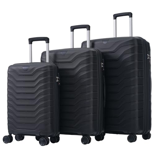 Merax 3-teiliger Koffer,M-L-XL Koffer aus strapazierfähigem PP-Material, mit Innenfächern, Universal- und Doppelrädern sowie TSA-Schlössern für mehr Sicherheit Schwarz B von Merax