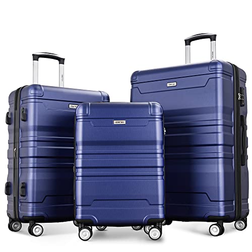 Merax Hartschalengepäck mit Spinnrollen, leichtes Gepäckset, erweiterbarer ABS-Koffer mit TSA-Schloss, Navy, 3-Piece Set (20/24/28), Erweiterbares ABS-Hartschalen-Gepäck-Set, 3-teilig, Koffer mit von Merax