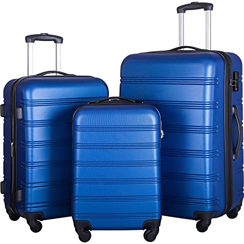 Merax Flieks Gepäck-Sets, TSA, 3-teilig, erweiterbar, leicht, 50,8 cm, 61,1 cm, 71,1 cm, A-Dunkelblau 3-teilig (20/24/28) Hardside von Merax