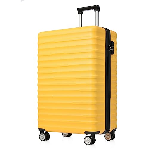 Merax Koffer Gepäckset Hartschalen-Koffer, ABS-Material, leicht Reisekoffer, Handgepäck, erweiterbar, TSA Zollschloss, Teleskopgriff, 4 Rollen, M-37 x 24,5 x 56,5 cm, stilvoll, Gelb von Merax
