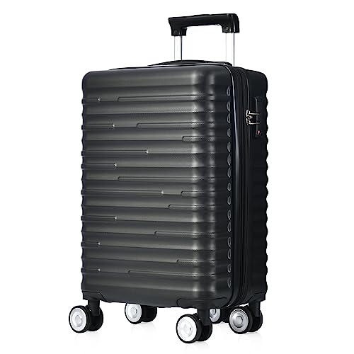 Merax Koffer Gepäckset Hartschalen-Koffer, ABS-Material, leicht Reisekoffer, Handgepäck, erweiterbar, TSA Zollschloss, Teleskopgriff, 4 Rollen, M-37 x 24,5 x 56,5 cm, stilvoll, Schwarz von Merax