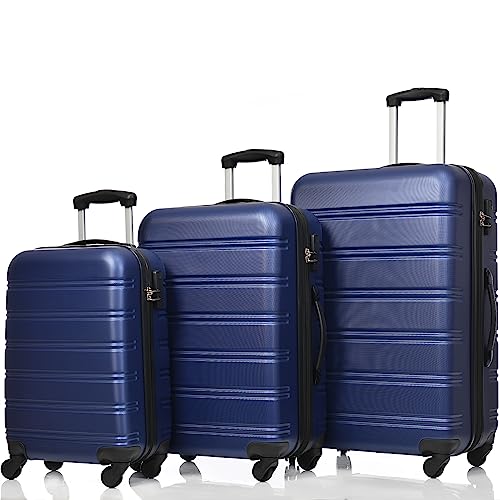 Merax Koffer Set, Hartschalen Kofferset 3 Teilig, Reisekoffer mit Kombinationsschloss und Universalrad, Erweiterbar Handgepäck Koffer, Teleskopgriff, 4 Rollen, S-M-L-Set, ABS-Material, Dunkelblau von Merax