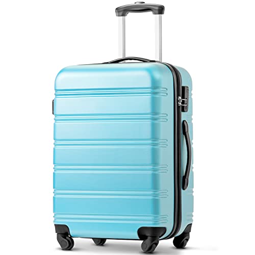 Merax Koffer Trolley Koffer, ABS Hartschalen, Gepäck, leicht Reisekoffer, Handgepäck, erweiterbar, 4 Rollen, Kombinationsschloss, L-65 * 44,5 * 27,5 cm, Hellblau von Merax