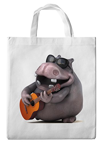 Merchandise for Fans Einkaufstasche- 38x42cm, 8 Liter - Motiv: 3D Comic Nilpferd mit Sonnenbrille spielt Gitarre - 02 von Merchandise for Fans