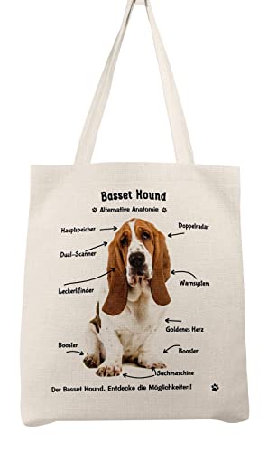 Merchandise for Fans Einkaufstasche - 36 x 40 cm - Leinen - Motiv: Alternative Anatomie Basset Hound 02 von Merchandise for Fans