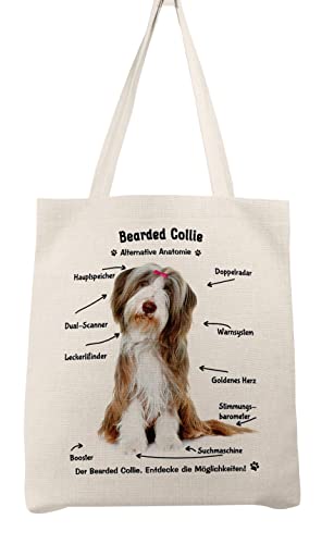 Merchandise for Fans Einkaufstasche - 36 x 40 cm - Leinen - Motiv: Alternative Anatomie Bearded Collie 04 von Merchandise for Fans