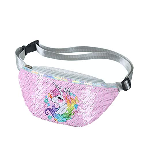 Merkts Glitzer-Bauchtasche für Mädchen, Pailletten-Hüfttasche mit verstellbarem Gürtel für Kinder, Sport, Laufen, rose (Pink) von Merkts