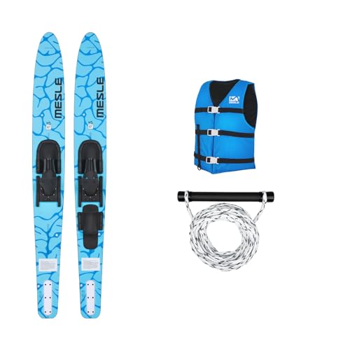 Mesle Wasser-Ski Set Strato 170 cm mit Weste Promo + Leine Set, Anfänger und Fortgeschrittene Combo-Ski Ausrüstung für Jugendliche und Erwachsene, Farben: blau, Lime, rot von Mesle