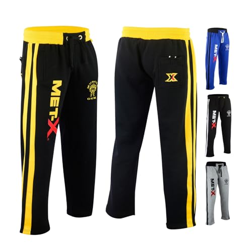 Herren MET-x Gewichthebergürtel Muscle Fleece Jogger Track Suit unten Joggen Fitness Boxen MMA Gym Sweat Fleece Hose Schwarz/Gelb von Met-X