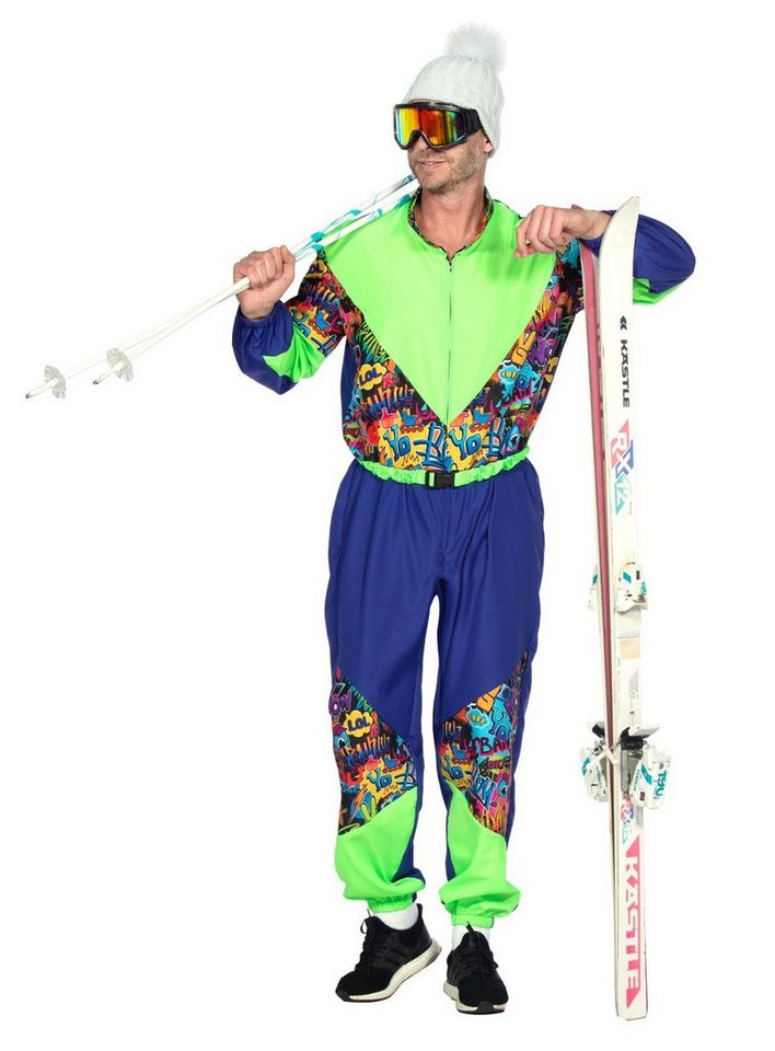 Metamorph Kostüm 80er Après Ski Anzug für Männer, Das hat Willy Bogner so nicht gewollt: Ski-Overall in voller Farbprach von Metamorph