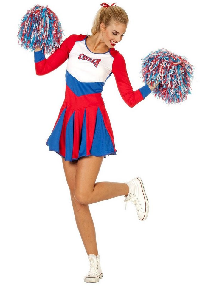 Metamorph Kostüm Cheerleaderin rot-blau, Langärmeliges Cheerleaderkleid zum Jubeln von Metamorph