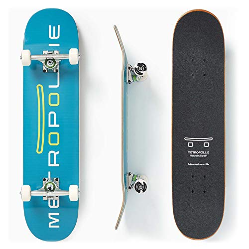 Metropollie - Komplettes Skateboard – blaues Skateboard für Kinder, Jugendliche und Erwachsene – 7-lagiges Deck, 100% kanadisches Ahornholz, ABEC-5-Kugellager, 52 mm Räder und Jessup Schleifpapier von Metropollie