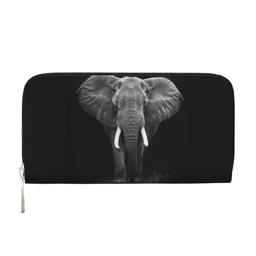 Mexpekil Damen-Geldbörse aus PU-Leder mit Münzfach, Reißverschluss, Handtasche, wilder Elefant für Frauen, Schwarz , Einheitsgröße, Modern von Mexpekil