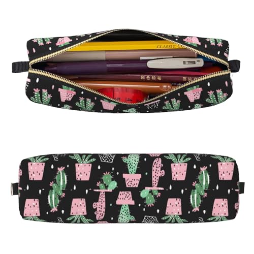 Mexpekil Federmäppchen aus Leder für Mädchen und Jungen, kleine Stift-Organizer-Tasche, Reißverschluss, schmal, Mehrzweck-Tasche für Schulbedarf, Kinder und Erwachsene, Kaktus, Rosa, Grün von Mexpekil