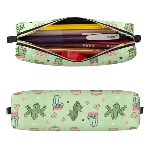Mexpekil Federmäppchen aus Leder für Mädchen und Jungen, kleine Stift-Organizer-Tasche, Reißverschluss, schmal, Mehrzweck-Tasche für Schulbedarf, Kinder und Erwachsene, Kaktus-Herz, Einheitsgröße von Mexpekil