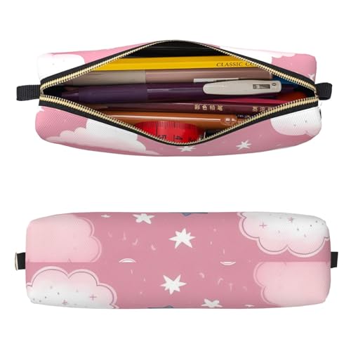 Mexpekil Federmäppchen aus Leder für Mädchen und Jungen, kleine Stift-Organizer-Tasche, Reißverschluss, schmal, Mehrzweck-Tasche für Schulbedarf, Kinder und Erwachsene, Pink Cloud Stars, Einheitsgröße von Mexpekil