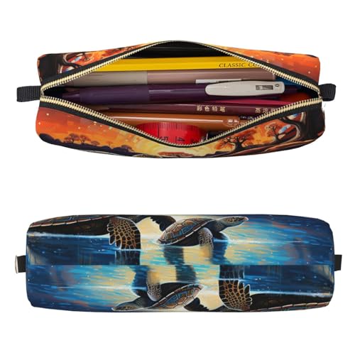 Mexpekil Federmäppchen aus Leder für Mädchen und Jungen, kleine Stift-Organizer-Tasche, Reißverschluss, schmal, Mehrzweck-Tasche für Schulbedarf, Kinder und Erwachsene, Turtles Art Lake, Einheitsgröße von Mexpekil