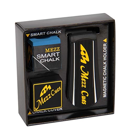 Mezz Smart Chalk Set Billardqueue Kreide + Kreidehalter + Kreideabdeckung, Black w/Yellow Logo von Mezz