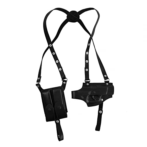 Schulterholster Leder, Horizontales Schulterholster mit Doppel magazintasche Verstellbares verdecktes Trageholster für rechte Hand von MiOYOOW