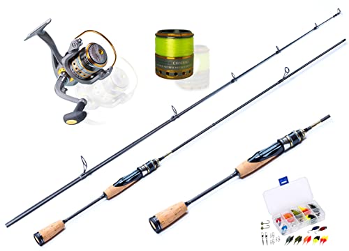 MiRoeFishing Trout Master Forellenjäger Komplettset mit Ul-Rute 2-6g 1,80m + Rolle Expert1000 inkl. monofiler Schnur Neongelb und Gummiköderset. von MiRoeFishing