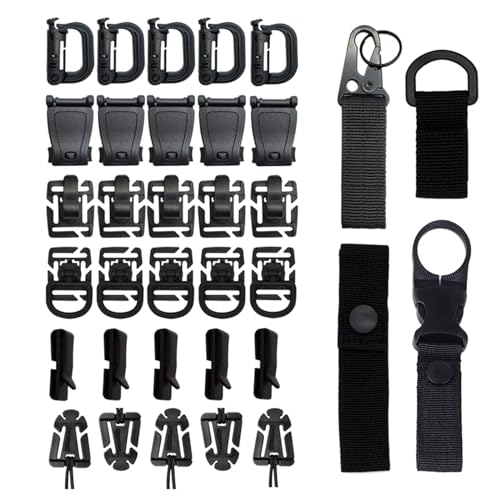 Miaelle 34-teiliges Taktik-Ausrüstungs-Clip-Set, Schlüsselanhänger, D-Ringe, Verriegelung, Dominator-Schnallen, Wasserflaschenträger, Schlauch-Clip, Rucksack-Zubehör von Miaelle