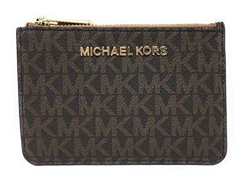 Michael Kors Jet Set Travel Small Top Zip Coin Pouch with ID Holder - PVC Coated Twill (Brown & Acorn) von Michael Kors