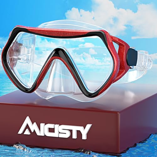 Erwachsene Taucherbrille Professionelle Schnorchelbrille180° Panorama Anti-Fog Schwimmbrille Tempered Glas Tauchgerät Maske Verstellbares Silikonband für Schnorcheln Schwimmen von Micisty