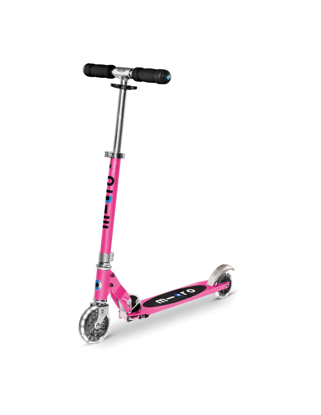 Micro Scooter Sprite Pink LED-Reifen, lenker Verstellbar, Schulweg und Freizeit, bis 100kg belastbar, Ständer, klappbar von Micro Scooter