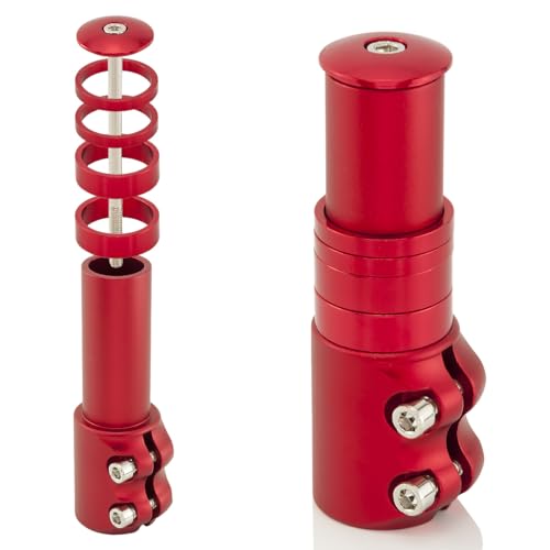 MidGard Fahrrad Gabelschaftverlängerung, Ahead Vorbau Adapter für 1 1/8 (Ø 28.6 mm), Lenkererhöhung aus Leichter Aluminiumlegierung für MTB Trekking E-Bike Inkl. 4 Spacer Rot von MidGard