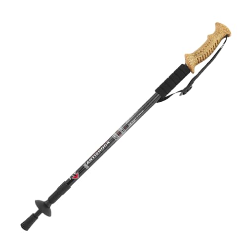 MidGard Nordic Walking Stock Teleskop Antischock Wanderstöcke aus Aluminiumlegierung mit Korkgriff & Dämpfung verstellbar in der Länge 65-135 cm Schwarz 1 STK. von MidGard