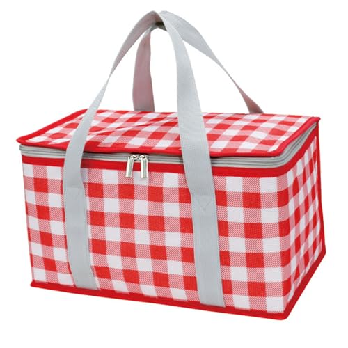 Faltbare Kühltasche, Picknick-Kühltasche, große wasserdichte Lunchtasche Picknickkorb aus verdickter Aluminiumfolie rot-weiß kariert Geeignet für Camping Picknicks Grillabende Selbstfahren von Midmoon