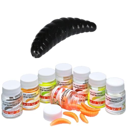 10x MIKADO 42mm Schwarze künstliche Bienenmaden Maden Forellenköder in Dose von Mikado