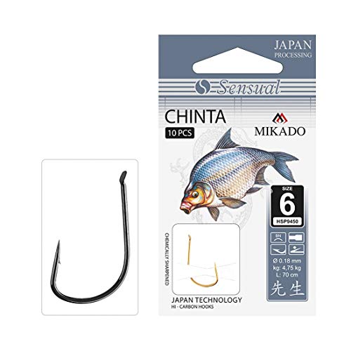 10x MIKADO Sensual CHINTA scharfe gebundene Angelhaken für nartürliche Köder (Mais, Hanf,Weizen...) Größe 12 / Vorfach Ø0,14mm / 70cm von Mikado