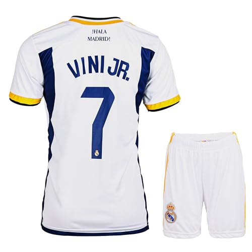 Mikalay Madrid Vini Jr. #7 Vinicius Heim Fußball Kinder Trikot Shorts Set Jugendgrößen (Weiß,128) von Mikalay