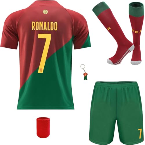 Mikalay Neu Ronaldo #7 Heim Fußball Trikot/Shorts/Socken für Kinder Jugendgrößen (Heim,18) von Mikalay