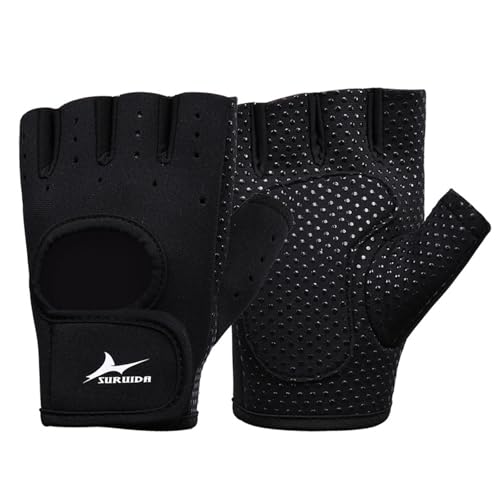 Fitness Handschuhe Herren Damen, Atmungsaktive Trainingshandschuhe mit Mikrofasergewebe, mit Handgelenkriemen, Silikon rutschfest, Handflächenschutz, für Gym Radfahren Outdoor-Sportarten, L (schwarz) von Mikihat