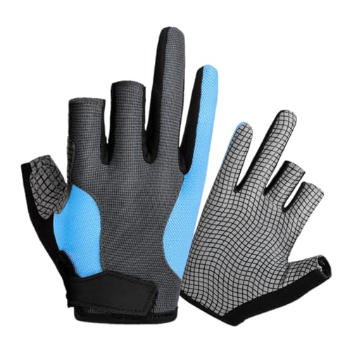 Milageto 3 Cut Fingers Handschuhe Fäustlinge Damen Herren Angelzubehör Fingerschutzhandschuhe Fahrradhandschuhe für Outdoor-Motorradfahren, grau Blau von Milageto