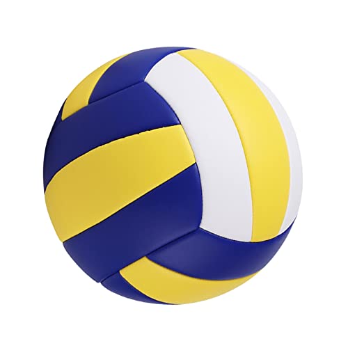 Milageto Professioneller PU Weicher Indoor Volleyball Größe 5 mit Ballpumpe Freizeit Outdoor Standardball für Anfänger, Blau Gelb von Milageto
