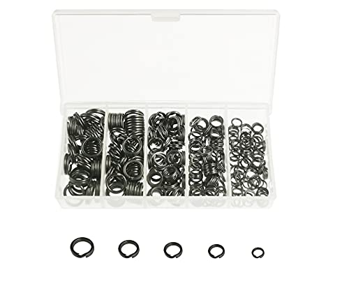 250Pcs Sprengringe Angeln, Spaltringe Edelstahl Split Ring Köderring für Angeln Fischen,Angelköder Leinen Connector (Black(250pcs)) von Milepetus