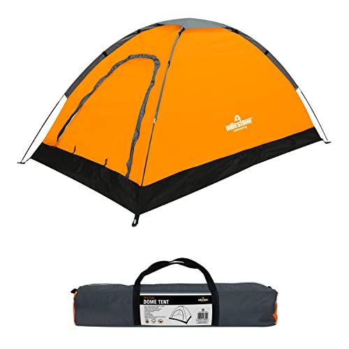 Milestone Camping 1 Person Dome Tent Camping 18829 2 Mann Festival Kuppelzelt mit Tragetasche, Orange/Grau von Milestone Camping