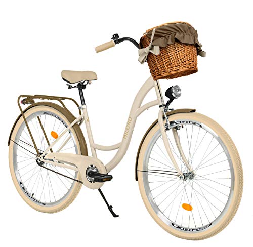 Milord. 26 Zoll 3-Gang Creme-braun Komfort Fahrrad mit Korb und Rückenträger, Hollandrad, Damenfahrrad, Citybike, Cityrad, Retro, Vintage von Milord Bikes