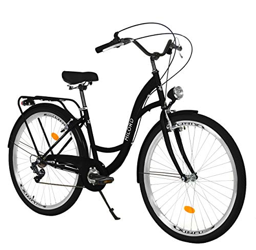 Milord. 26 Zoll 7-Gang schwarz Komfort Fahrrad mit Rückenträger, Hollandrad, Damenfahrrad, Citybike, Cityrad, Retro, Vintage von MILORD
