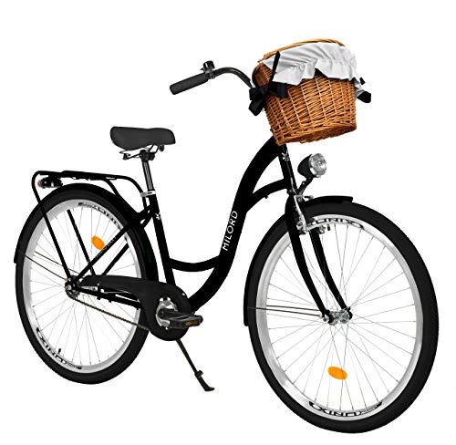 Milord. 28 Zoll 1-Gang schwarz Komfort Fahrrad mit Korb und Rückenträger, Hollandrad, Damenfahrrad, Citybike, Cityrad, Retro, Vintage von Milord Bikes
