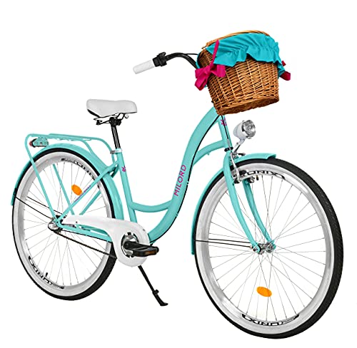 Milord. 28 Zoll 3-Gang Aqua blau Komfort Fahrrad mit Korb und Rückenträger, Hollandrad, Damenfahrrad, Citybike, Cityrad, Retro, Vintage von Milord Bikes