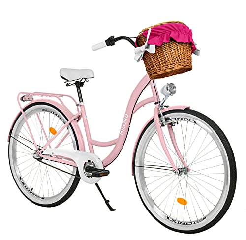 Milord. 28 Zoll 3-Gang rosa Komfort Fahrrad mit Korb und Rückenträger, Hollandrad, Damenfahrrad, Citybike, Cityrad, Retro, Vintage von Milord Bikes