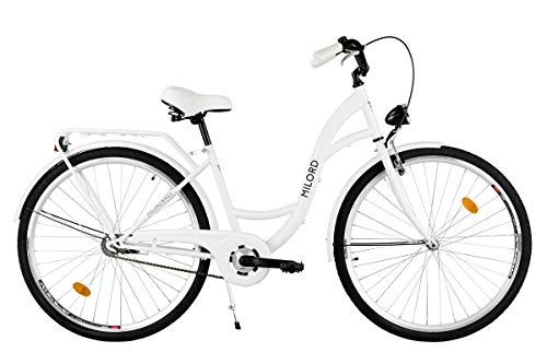 Milord. Komfort Fahrrad mit Gepäckträger, Hollandrad, Damenfahrrad, 3-Gang, Weiß, 26 Zoll von Milord Bikes