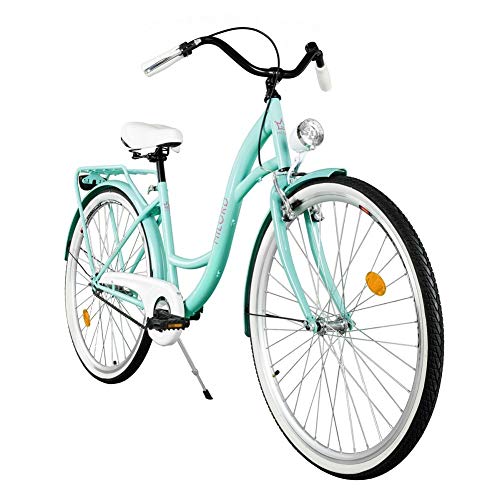 Milord. Komfort Fahrrad mit Gepäckträger, Hollandrad, Damenfahrrad, 1-Gang, Aqua Blau, 26 Zoll von MILORD